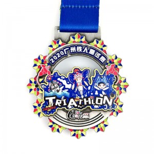 Vacker designmedalj 3D UV -tryckning Emaljmedaljong Triathlon Medal
