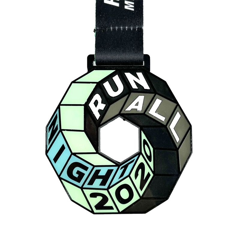 Anpassade metall 3D -medaljer för sportevenemang med Ribbon Pendant Luminous Metal Sport MedalS Halloween Shine in the Dark Medal
