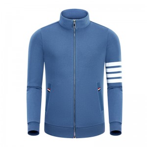 Våren och hösten New Four Bar Cotton Fashion Casual Small Stand Collar Men \\\\ \'S and Women\'s Zipper Long Sleeve Cardigan Coat