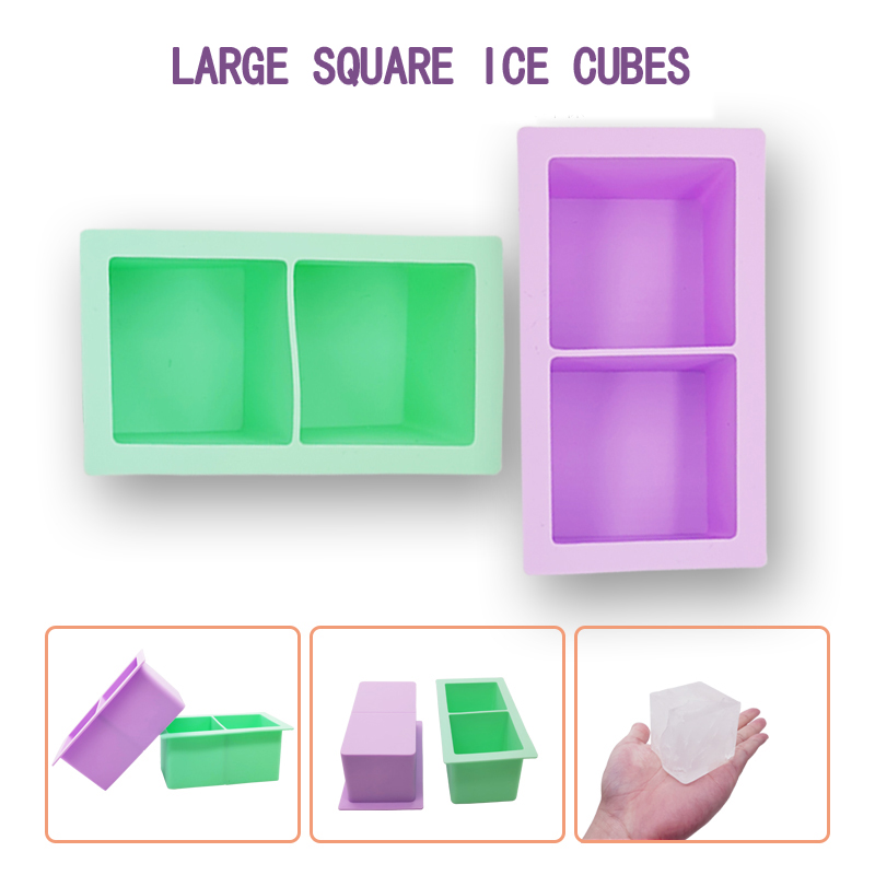 Ice Cube Tray -silikon, 2 hål Ice Cube -formar, fyrkantig isfack, isform, isbitbricka för kylskåp, stor isform för cocktail och bourbon, juice, barnmat, frysen Ice Cube -bricka, BPA gratis. Presentförpackning