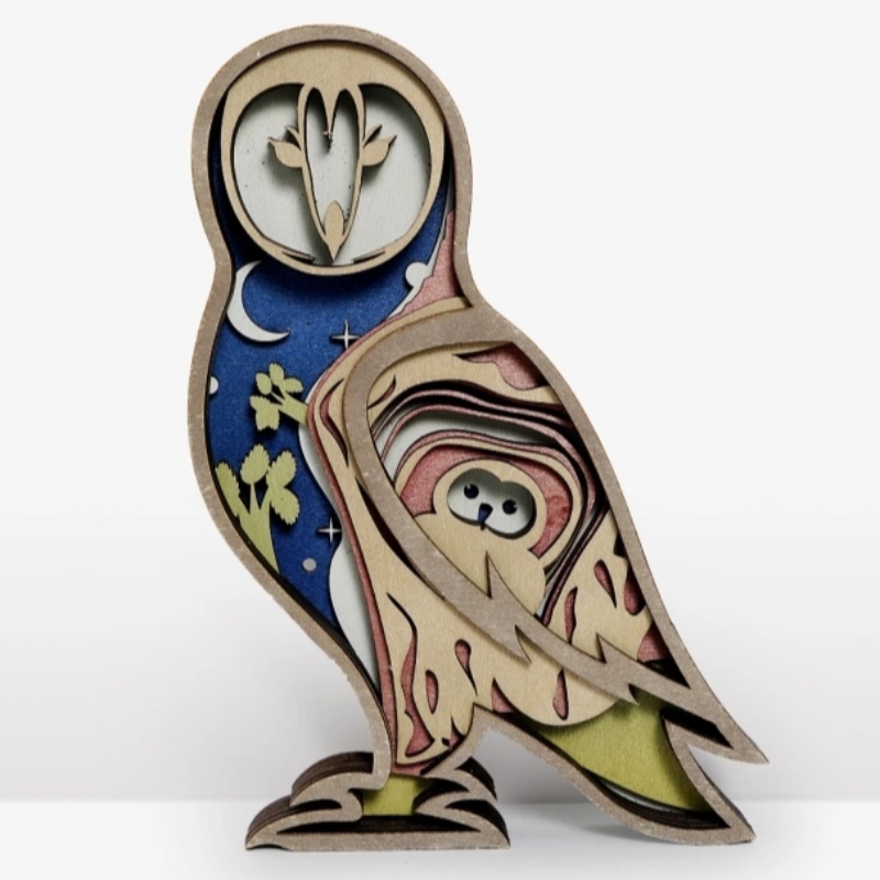 3D Owl träartefaktdekoration
