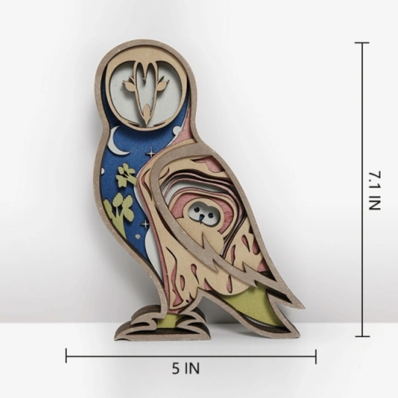 3D Owl träartefaktdekoration