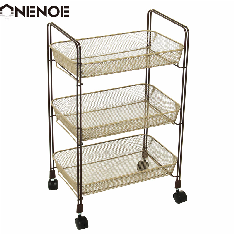 OneNoe Design Modern Metal Mesh 3-Tier Storage Organizer Multi-Use Utility Rolling Cart Kitchen Heavy Duty Strong Atability Trolley Storage Cart med korgar
