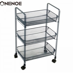 OneNoe Design Modern Metal Mesh 3-Tier Storage Organizer Multi-Use Utility Rolling Cart Kitchen Heavy Duty Strong Atability Trolley Storage Cart med korgar