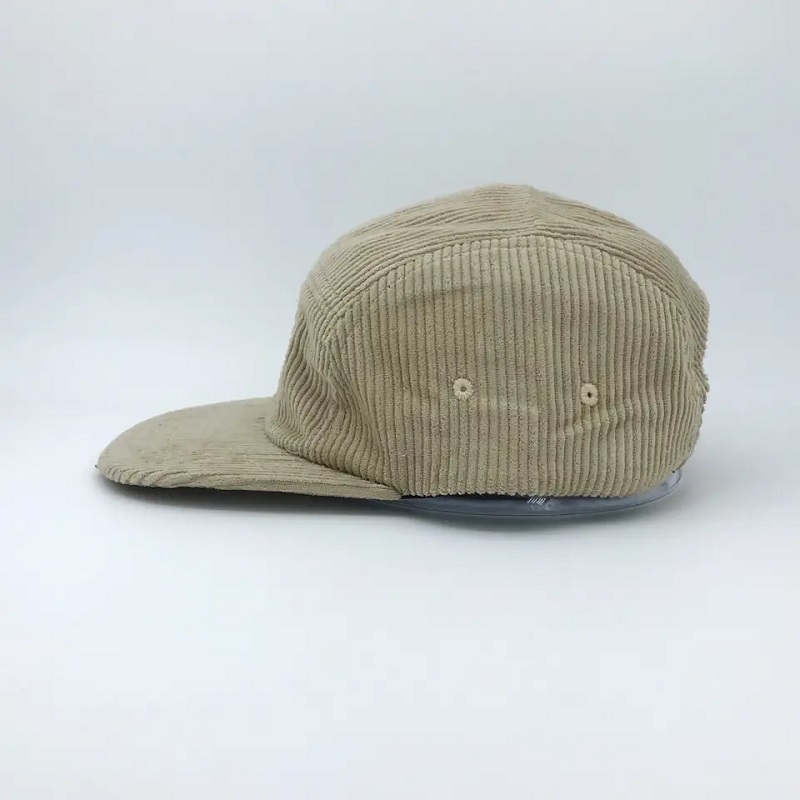 5 Panel ostrukturerad corduroy mjuk snapback cap med tyg anpassad broderi logotyp