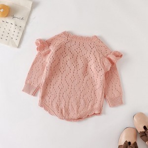 Höst- och vinternya flickor \\\\\\\\ \'Baby Sticked Jumpsuit Hollowed Out Long Sleeved Knitted Button Jumpsuit