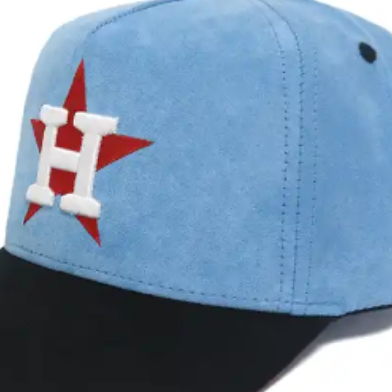 Hot Hat Design 5 Panel Suede Blue and Black Baseball Caps med anpassade logotypen platt broderier och 3D -puffbroderi hattar