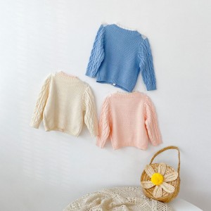 Barn baby tröja krage stickad kofta jacka baby tröja kappa flickor kofta höst vinter tröjor