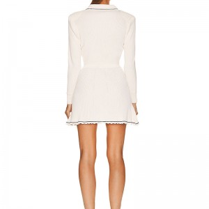 2023 Knitkläderstillverkare \\\\: s höstvinterdesign V-ringning Långärmad stickad lyxig kvinnors tröja klänning