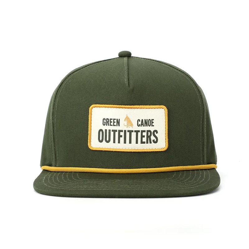 OEM Custom High Quality Classic 5 Panel Army Green Cotton Brodery Woven Patch Logo Rope Snapback Cap Hat