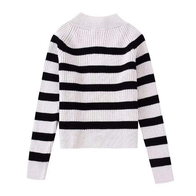 Autumn New Fashion Stripe stickad tröja vintage långärmad kvinnlig tröjor chic toppar