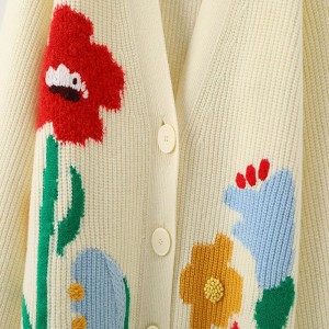 Designer Women\'s tröjor Anpassade överdimensionerade V-Neck stickade broderier Damer Jacquard Loose Cardigan Sweater Women for Woman