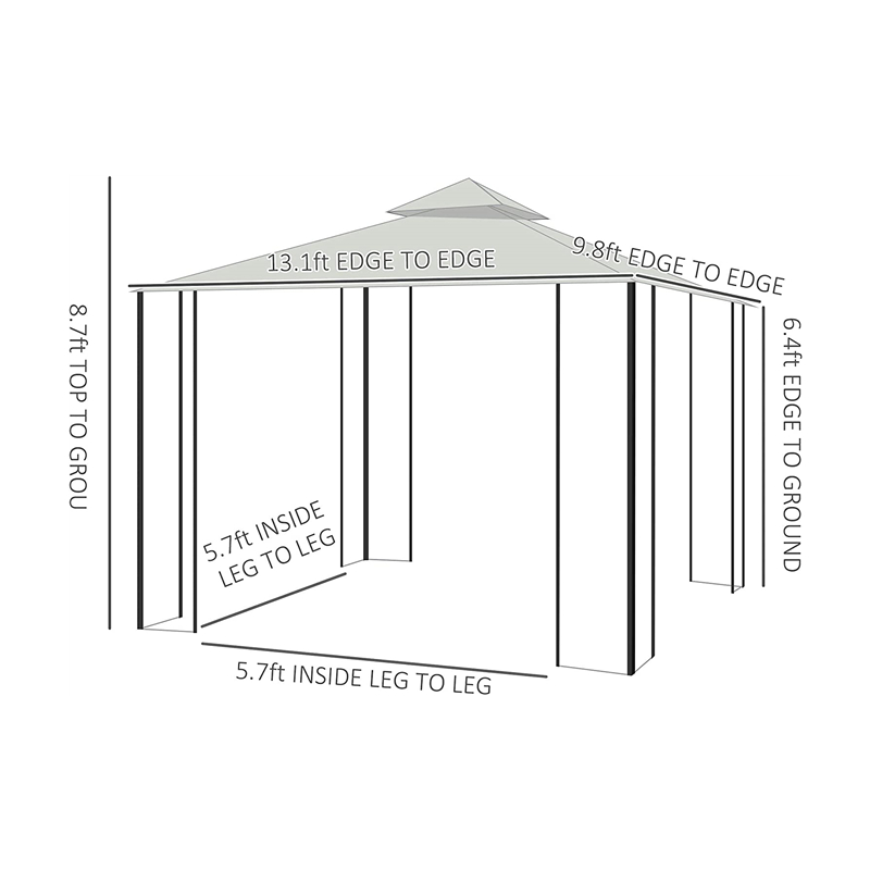 10 \\ 'x 13 \\' Outdoor Soft Top Gazebo Pergola med gardiner, 2-Tier Steel Frame Gazebo för uteplats, gräddevit