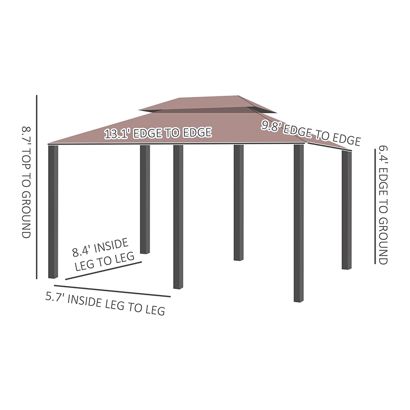 10 \\ 'x 13 \\' utomhus mjuk topp pergola lusthus med gardiner, 2-ters stålram lusthus för uteplats, khaki