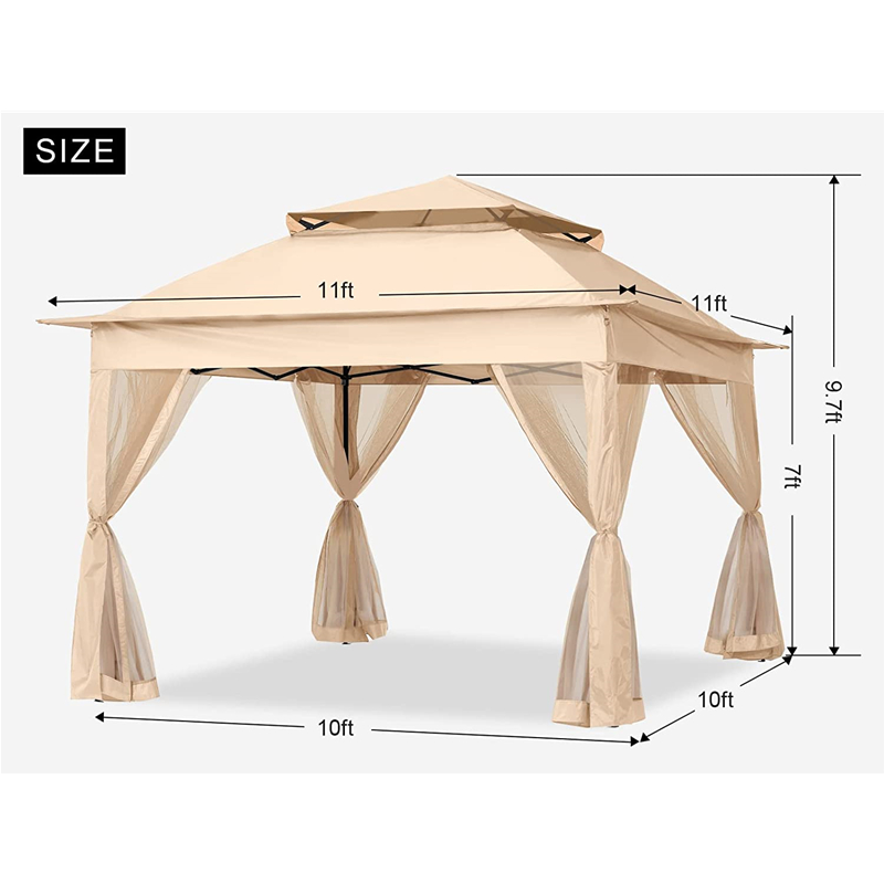 Trädgårdsmaterial pergola aluminium utomhus lusthus utomhus aktivitet användning med myggnät, ljusgul