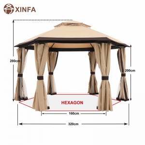 10 \\\\ \'x10 \\\\\' Gazebos för uteplatser utomhus hexagonal lusthus mednät och integritetsgardiner