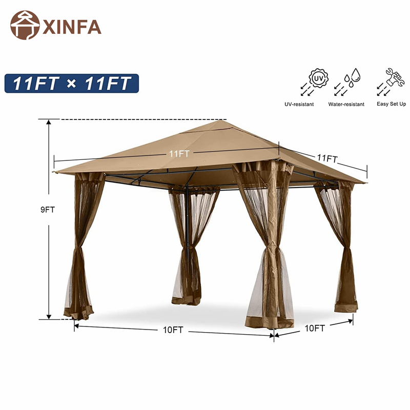 10x 10ft utomhus uteplats lusthus med myggnät för gräsmatta, trädgård, trädgård, brun