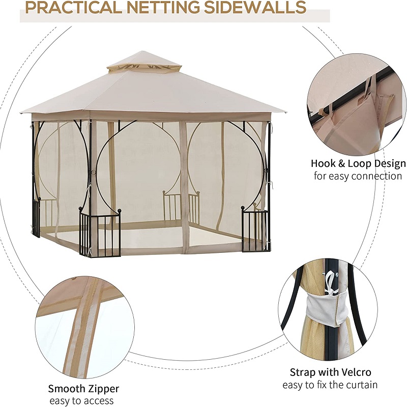 10 \\ 'x 10 \\' Steel Outdoor Garden Gazebo Chopy mednätnätväggar och en tak som är motståndskraftig mot UV -strålar