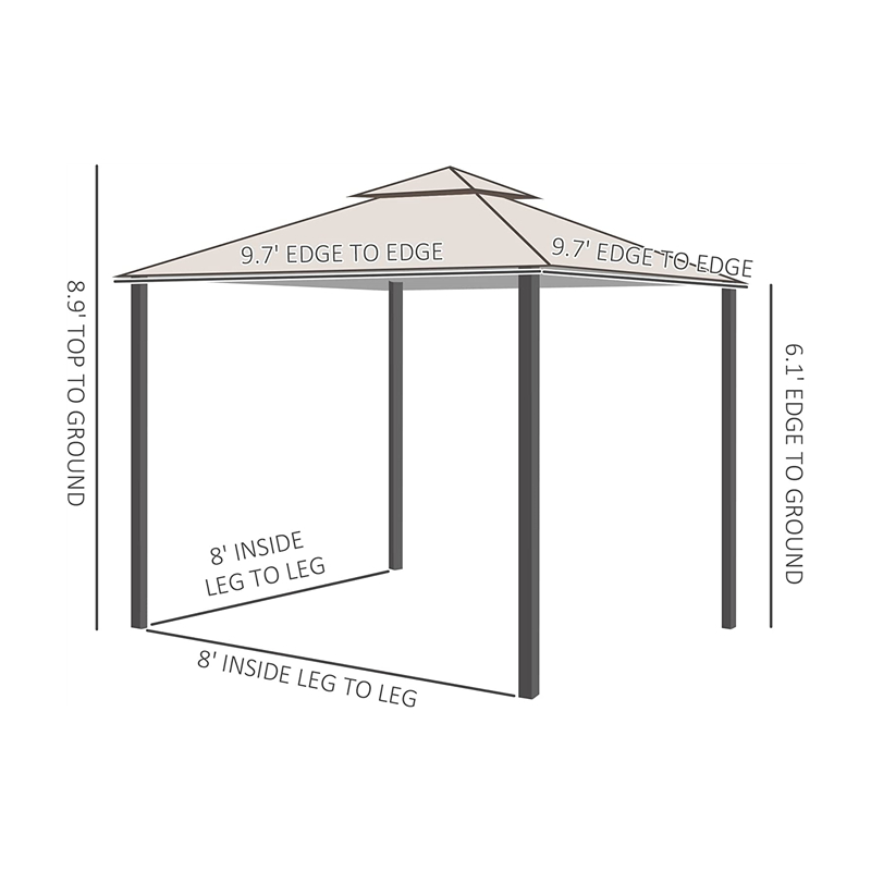 10 \\ 'x 10 \\' utomhus uteplats lusthus tält med mesh sidoväggar, 2-tier tak för trädgård, beige