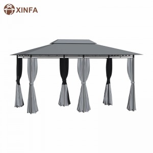 10 \\\\ \'x 13 \\\\\' 2-Tier Steel Frame Gazebo för uteplats mjuk topp lusthus utomhus pergola med gardiner, salvia grå