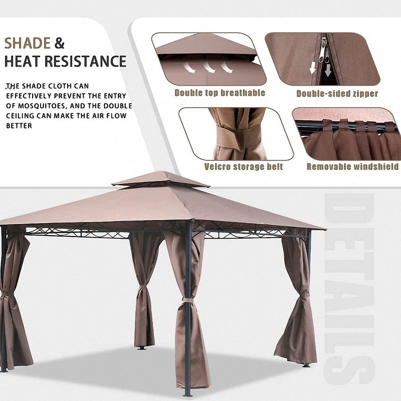 10 \\ 'x 13 \\' Gazebo Block Sun Shade Canopy, vattentätt tält med gardiner Portable Foldbara Party Canopies