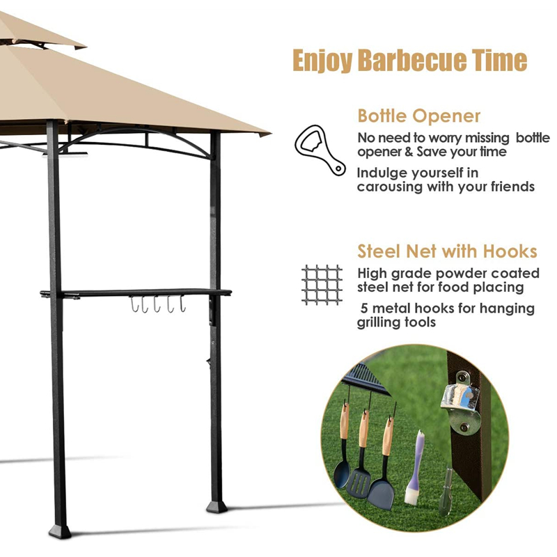 8 \\ 'x 5 \\' 2-tier Canopy Top Grill Gazebo Outdoor Patio Barbecue Gazebo Shelter med robust stålram