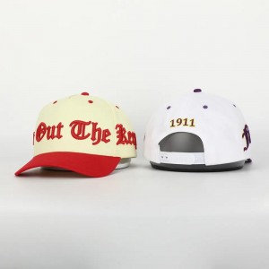 Anpassad högkvalitativ 5 -panel krökt brim bomullsbaseballmössa, 3D broderi pufflogotypstrukturerad pappa hatt