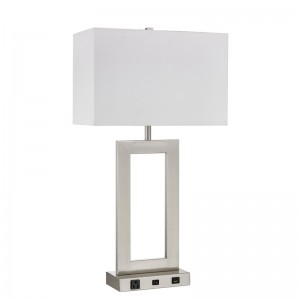 Gatsby One Light Table Lamp med borstadnickelfinish, A On/off Rocker Switch, ett bekvämt utlopp och en USB -port
