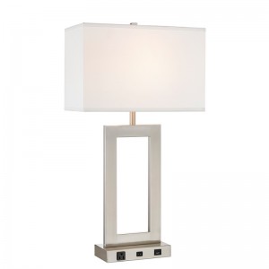 Gatsby One Light Table Lamp med borstadnickelfinish, A On/off Rocker Switch, ett bekvämt utlopp och en USB -port