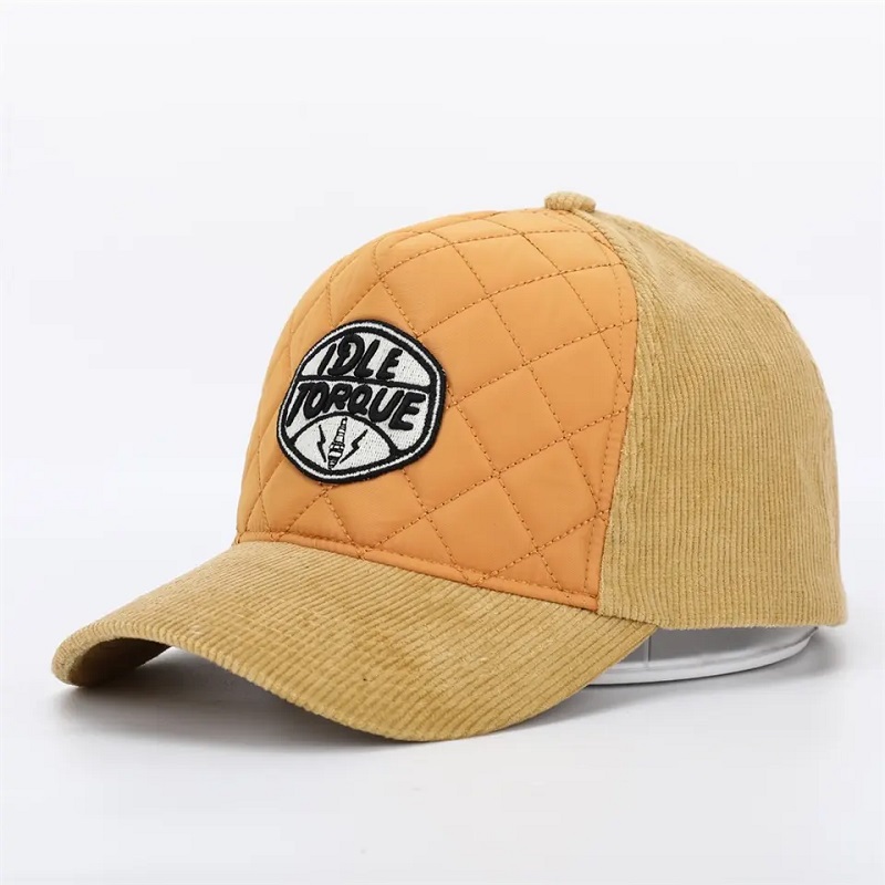 OEM Custom High Quality 5 Panel Foam Front Corduroy Baseball Cap, 3D broderi logotyp krökt grim läderband pappa hatt
