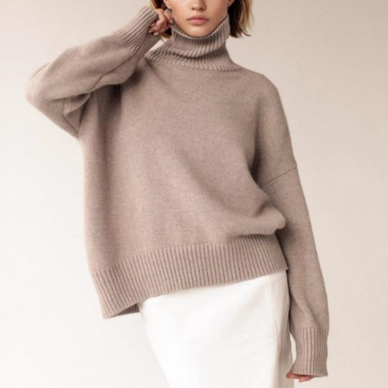 Solid Turtle Neck Women's Loose tröja