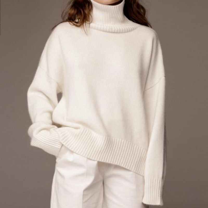 Solid Turtle Neck Women's Loose tröja