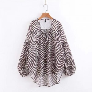 2023 Nya kvinnors mode all-match smal randig snurrande tryckt långärmad bindningskjorta