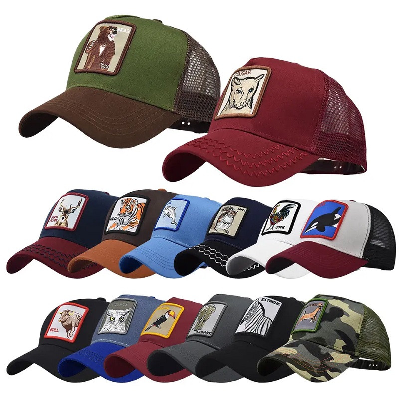 Partihandel Fashion 5 Panel Cartoon Sports Caps Brodery Mesh Gorros Baseball Cap Men Animal Truckers Hats