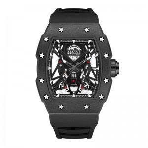 Baogela Silver Black Sport Quartz Watch For Men Tonneau Dial Analog Waterproof Arvur med silikonband Lysande händer 4145