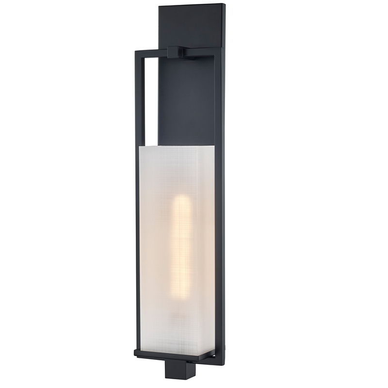 Hospitality Hotel Wall Sconce med matt svart finish och rektangulärt linnemönster akrylskugga på hotellet typisk korridor