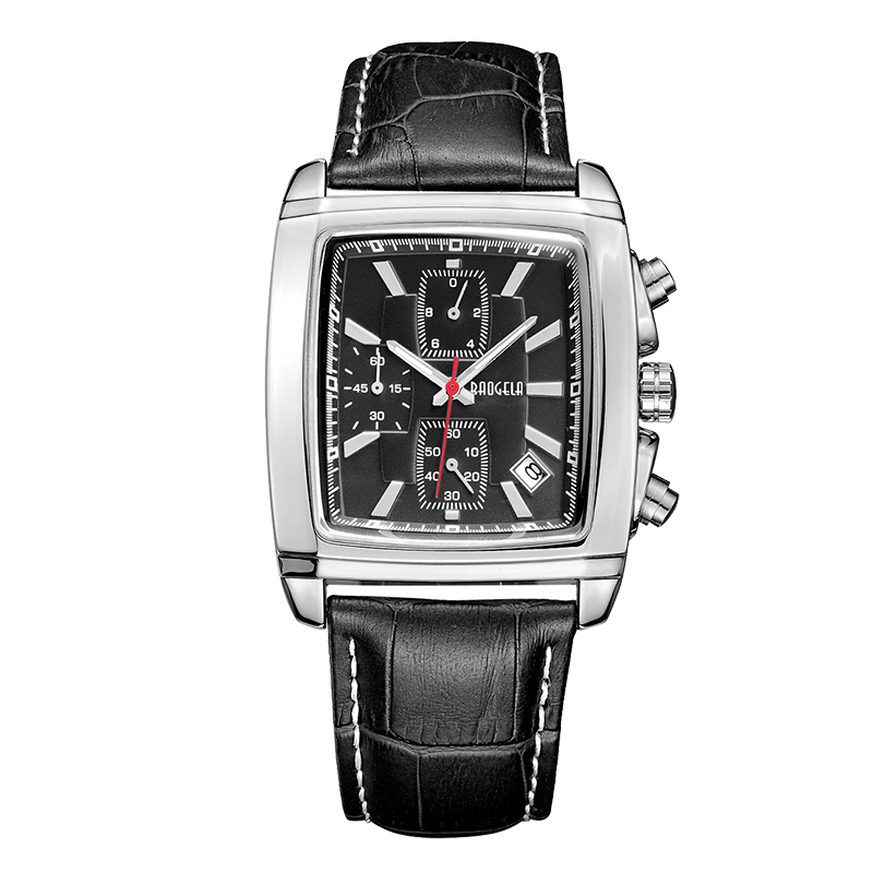 Baogela Rectangle Dial Leather Strap Watch for Men Casual Blue Chronograph Quartz Watches Man Wristwatch Montre Reloj часы мск 22607