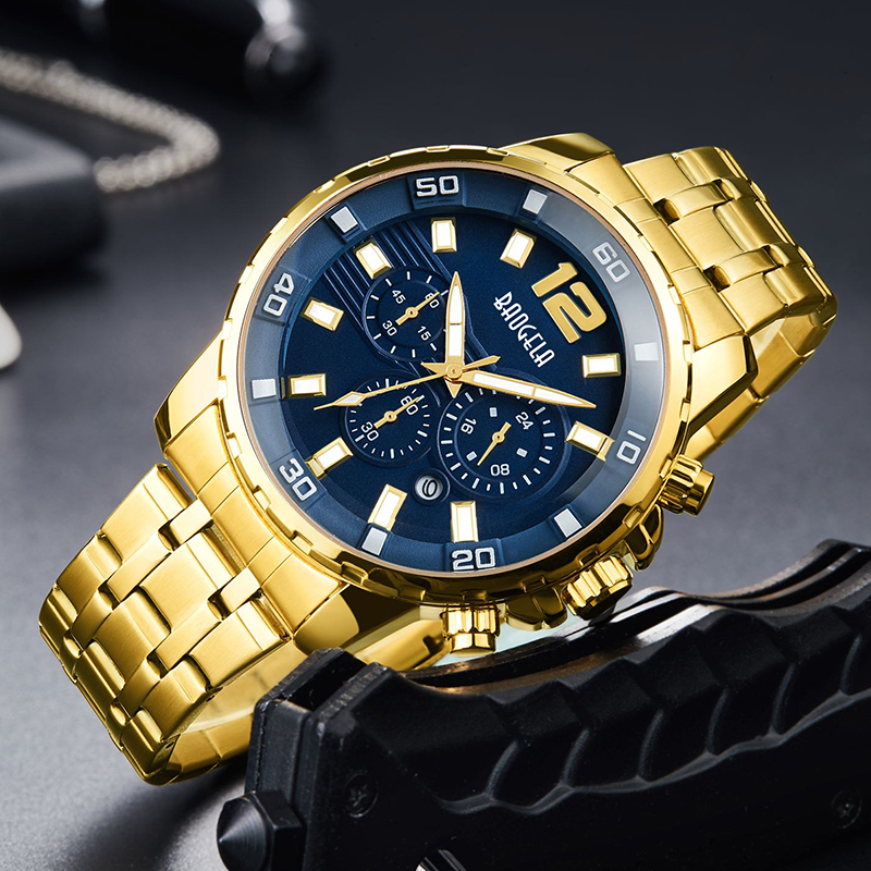 Baogela Quartz Men Gold Watch Top Brand Luxury Army Military Wrist Watches Clock Men Relogio Masculino Business Wristwatch 22700