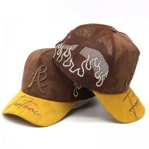 Fabriksanpassad mocka lastbilshatt broderi logotyp Brim Fair Mesh Trucker Hats