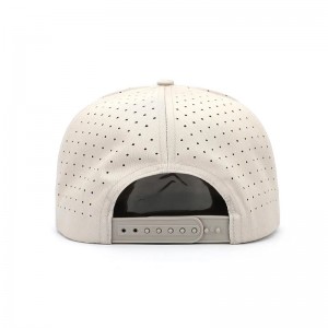 Partihandel Anpassad högkvalitativ 7 -panel Flat Brim Printed Patch Logo Snapback Caps, Laser Cut Hole Perforated Mens Hat