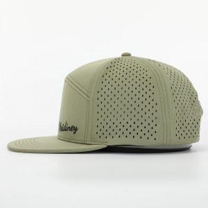 OEM Custom High Quality Brodery Logo Luxury 7 Panel Snapback Cap Vuxen Flat Bill Snap Back Hat With Laser Cut Holes