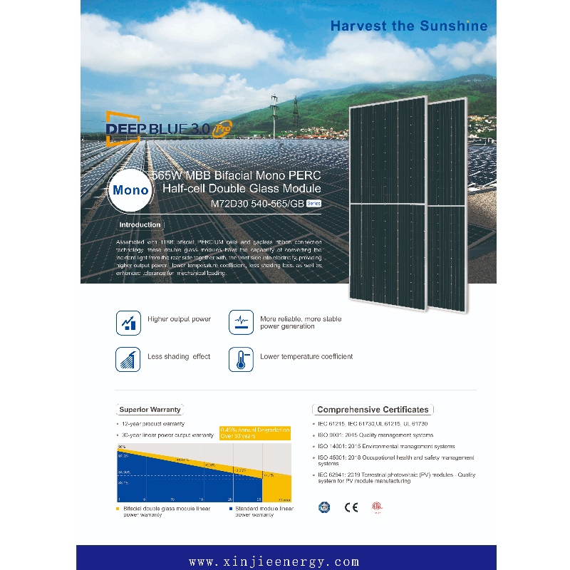 Photovoltaic Energy 540 W -565 W Double Side Panel System Online Sale