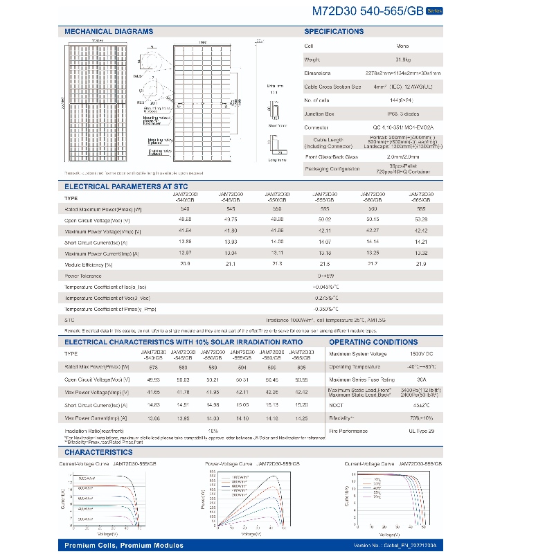 Photovoltaic Energy 540 W -565 W Double Side Panel System Online Sale