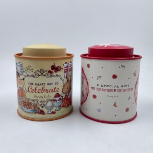Tinplatta runda te caddy godis mellanmål förpackningslåda tennlåda