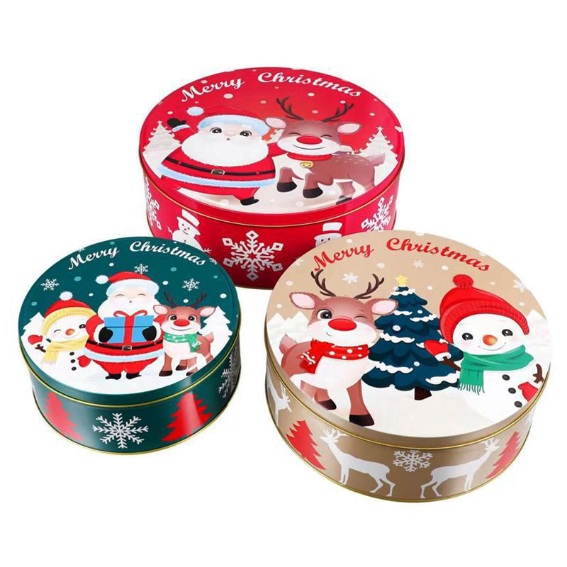 Julgåva Box Three-Piece Round Box Cookie Packaging Box Christmas Tin Box Manufactur Custom Tin Box