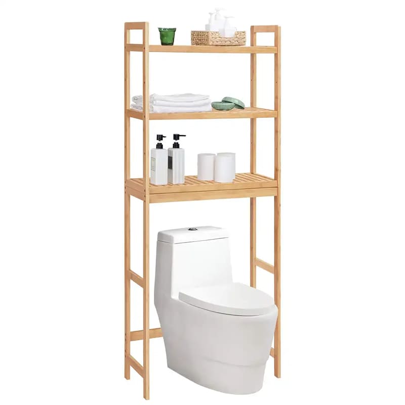 Anpassningsbar 3-ters bambu badrumsskåp arrangör över toalettlagringsstället