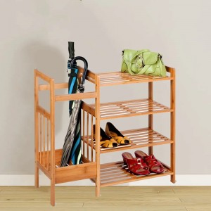 Fyra lager multifunktionell ingång förvaring bambu sko rack