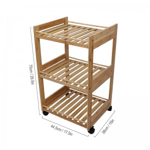 Tre lager rullande multifunktionella fordons bärbara vagnsram bambuhylla bil