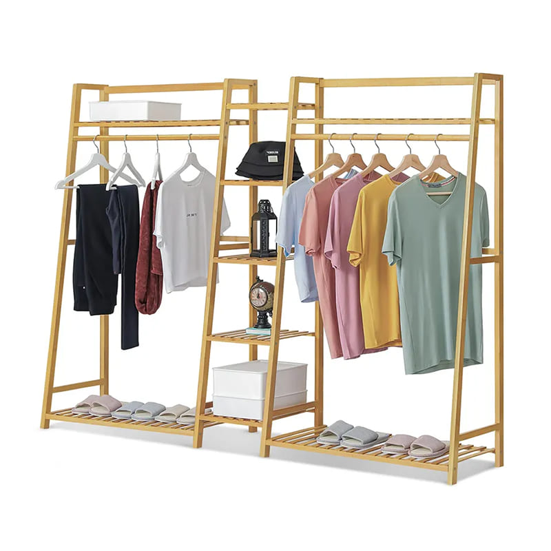 Trapezoidal Independent Clothing Rack Bamboo Garderob Clothes Organizer