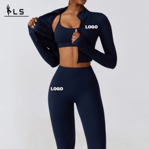 SC9281 3 stycken jacka sport bh leggings yoga kostym svart fitness leggings gym bär kvinnor set gymkläder zip topp aktivt slitage